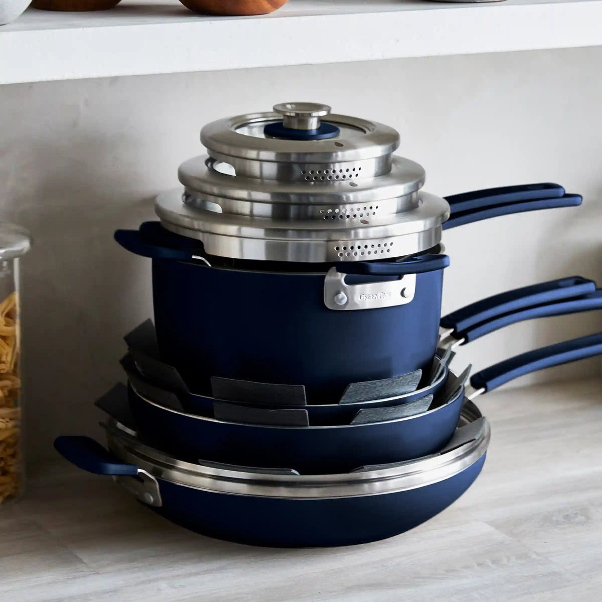 Space Saving Stack Ceramic Nonstick 11-Piece Cookware Set | Oxford Blue