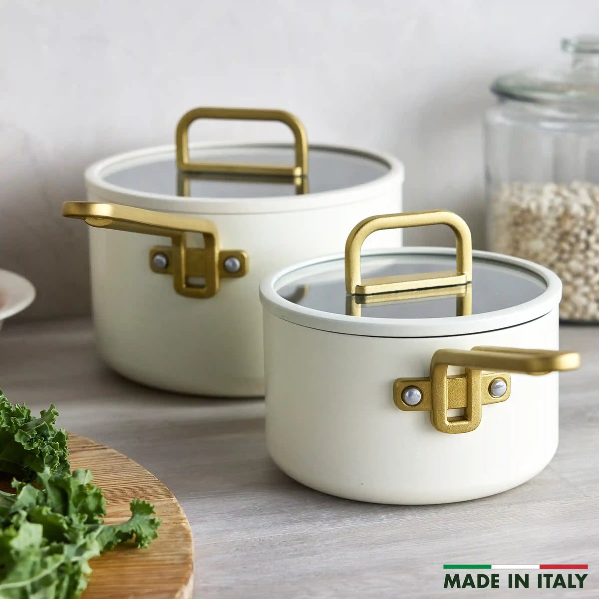 Stanley Tucci™ Ceramic Nonstick 4-Piece Saucepan Set | Carrara White