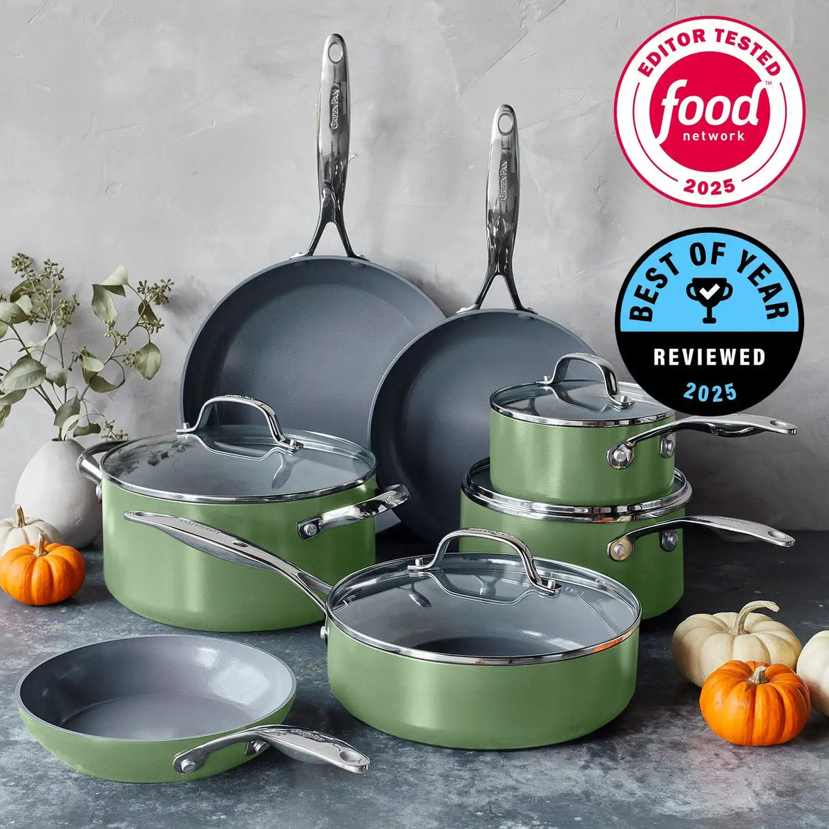 Valencia Pro Ceramic Nonstick 11-Piece Cookware Set | Sage
