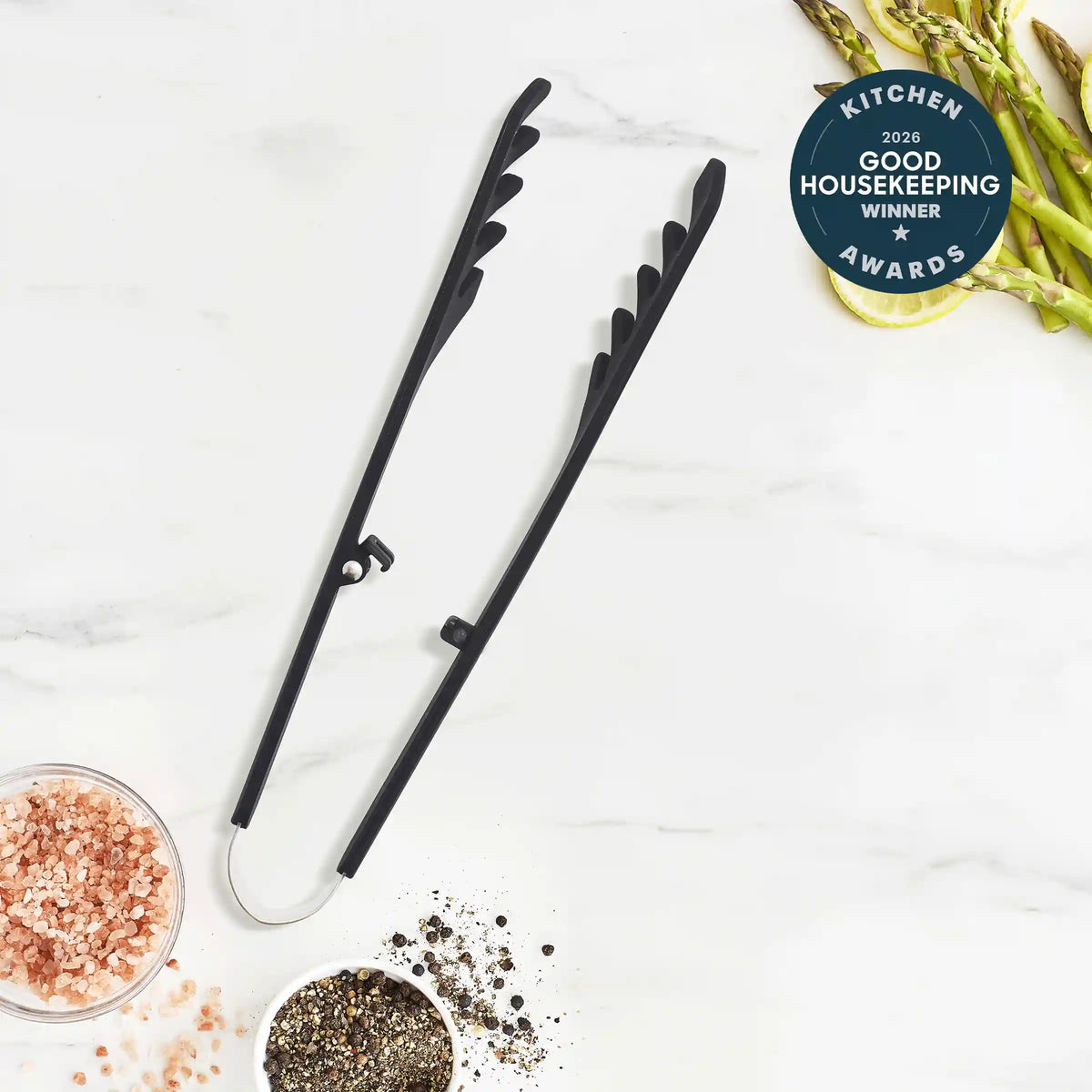 Premiere Silicone Locking Pasta Tongs | Black