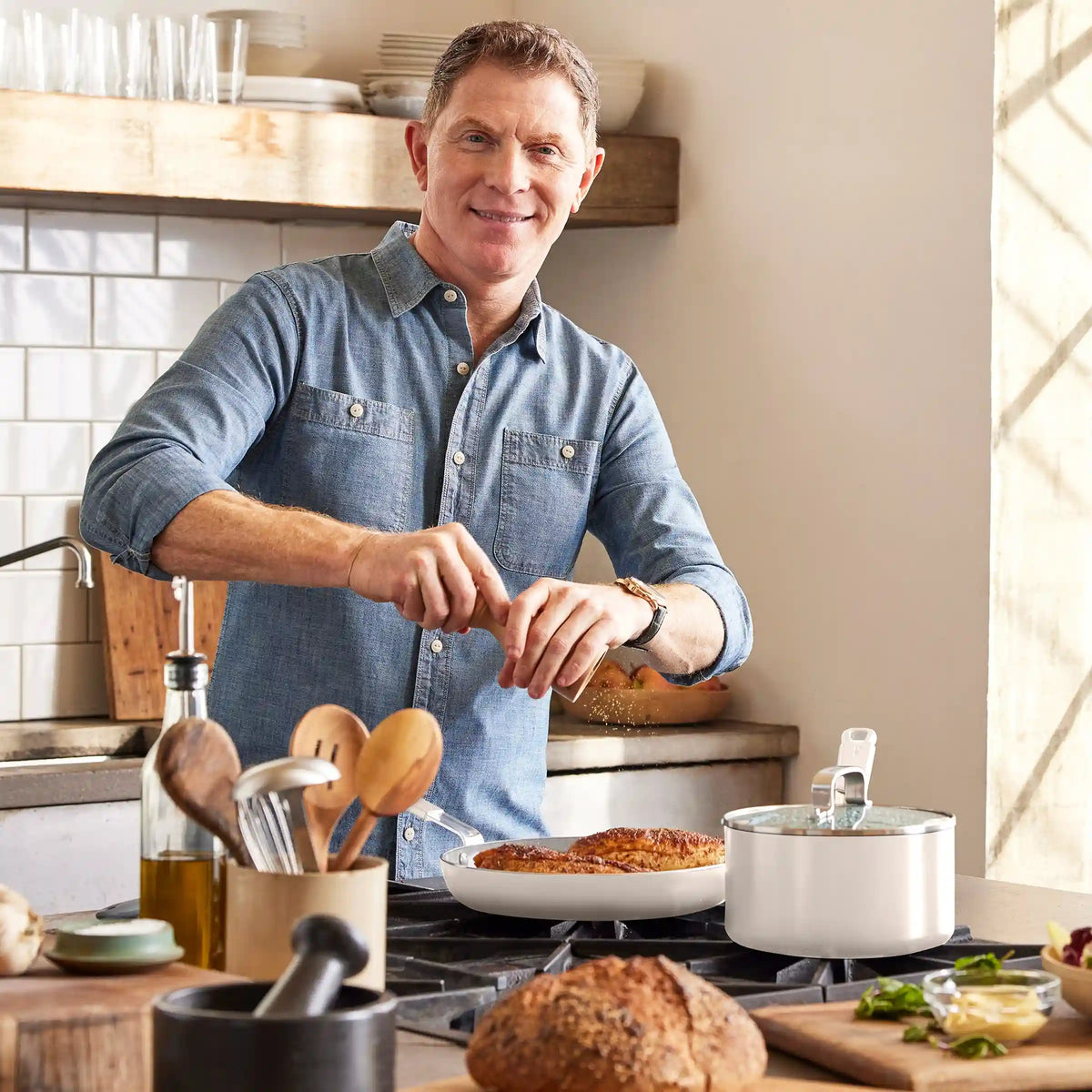 Bobby Flay by GreenPan Professional Ceramic Nonstick 10-Piece Cookware Set | Cream