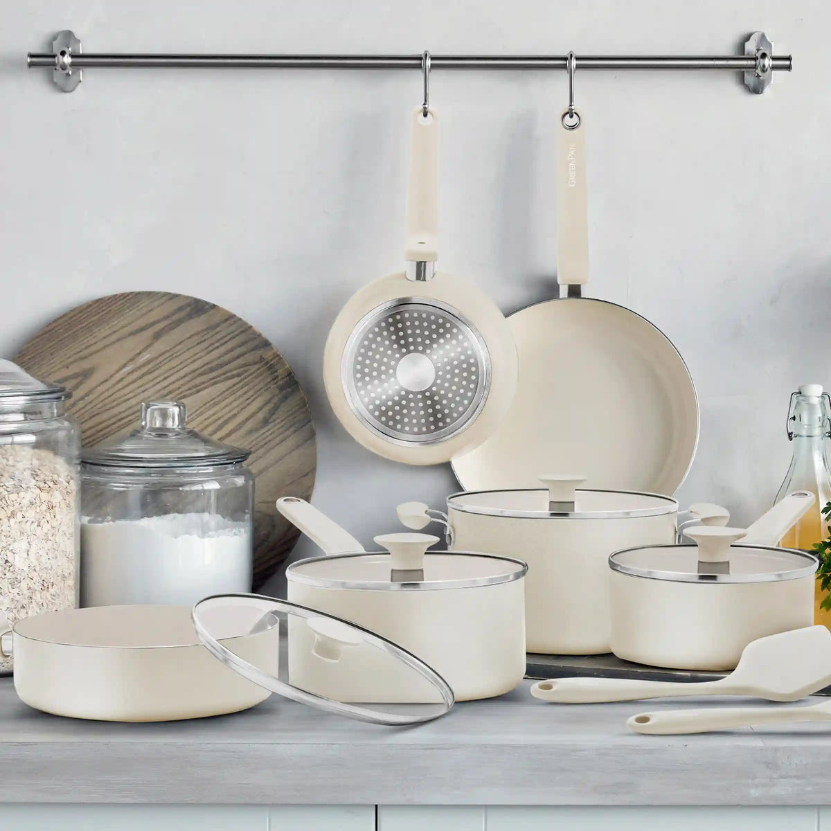 Rio Advanced Ceramic Nonstick 12-Piece Cookware Set | Cream