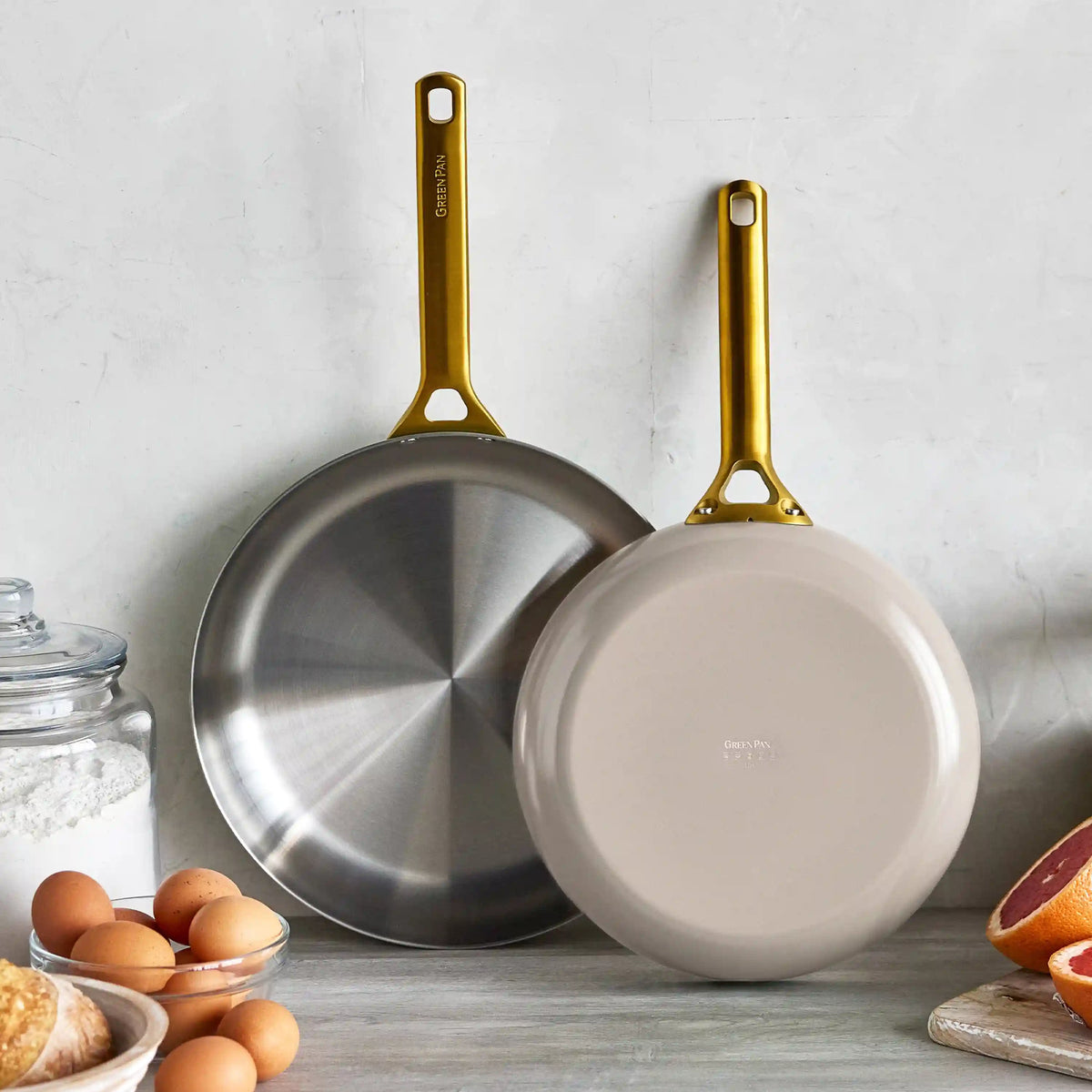 Reserve Pro Uncoated Stainless Steel 10" and 12" Frypan Set | Macadamia
