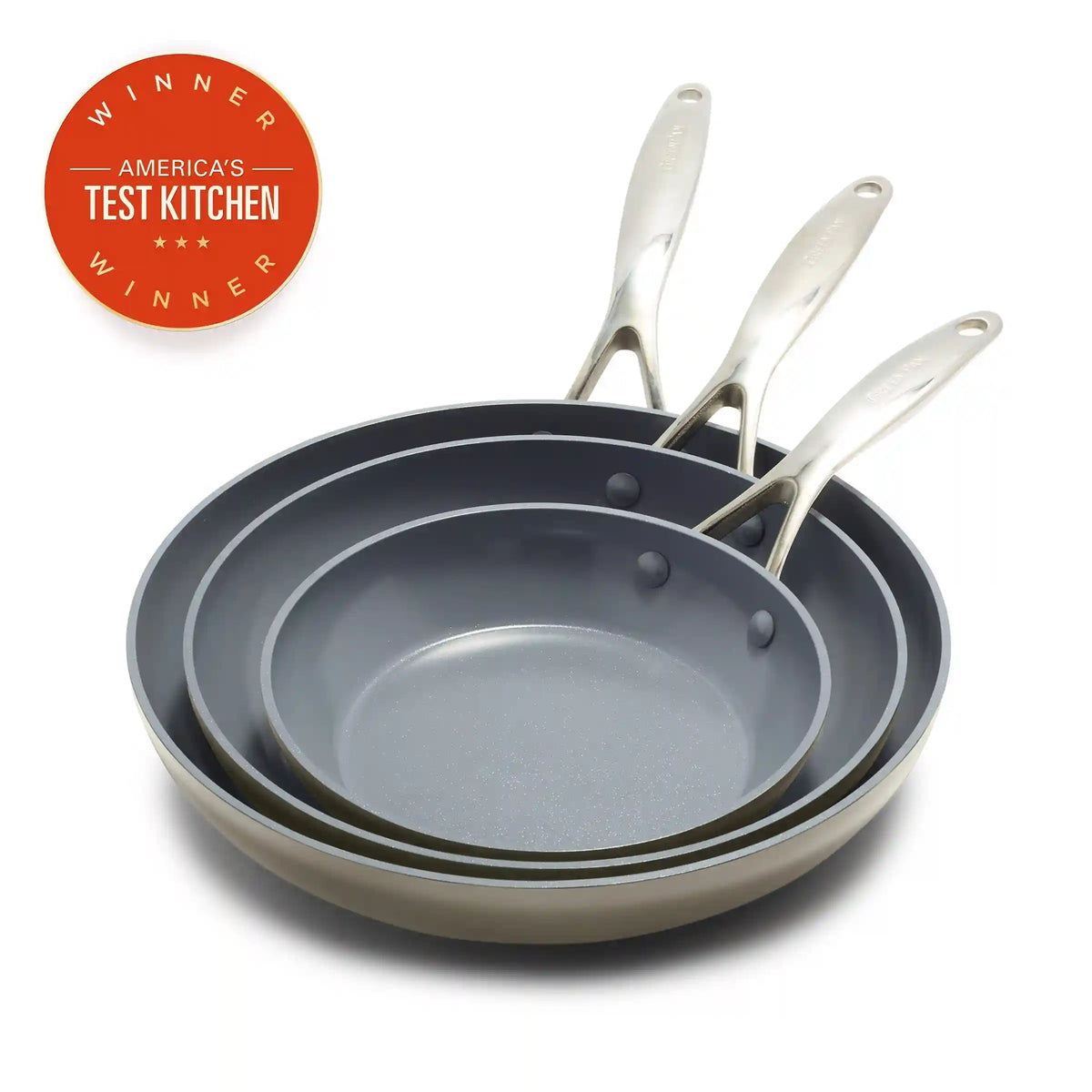 Valencia Pro Ceramic Nonstick 8", 9.5", and 11" Frypan Set | Taupe