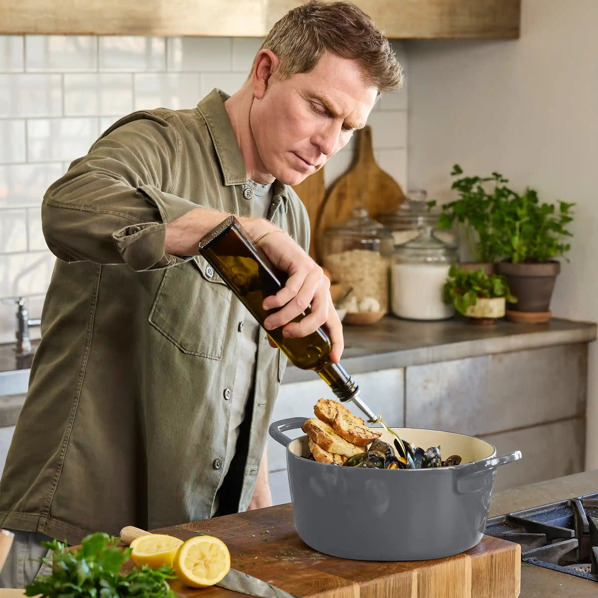 Bobby Flay by GreenPan 5.5-Quart Enameled Cast Iron Dutch Oven 3-Piece Set | Slate