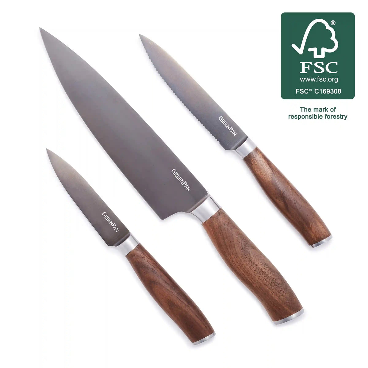 Premiere Titanium Cutlery 3-Piece Knife Set with Walnut Handles