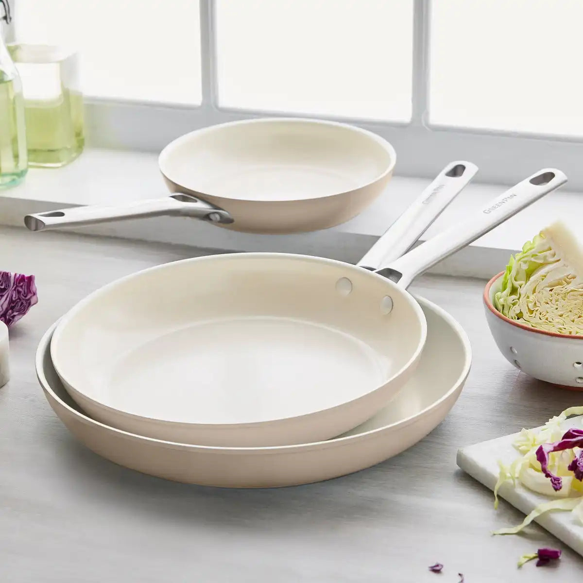 Padova Ceramic Nonstick 8", 10" and 12" Frypan Set | Taupe