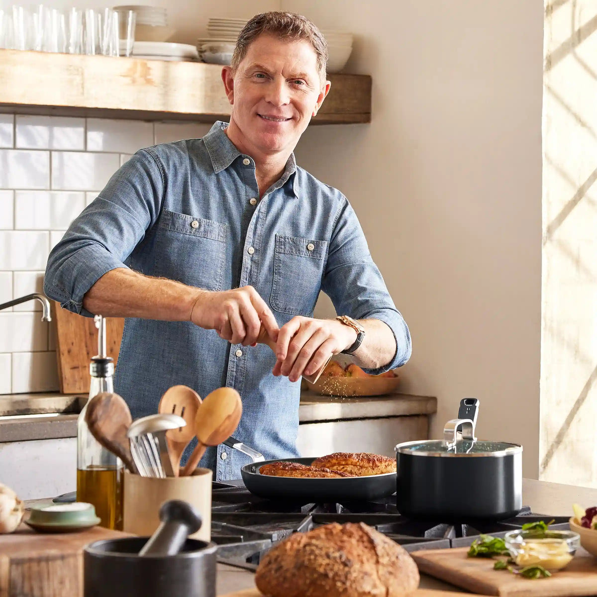 Bobby Flay by GreenPan Professional Ceramic Nonstick 16-Piece Cookware Set | Black