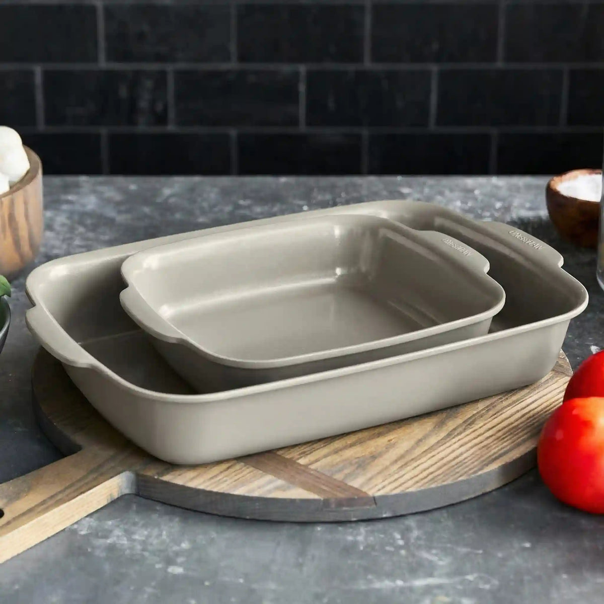 Premiere Ovenware Ceramic Nonstick 2-Piece Cake Pan Set | Taupe